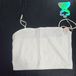 Abella White Ribbed Strapless Bralette with Red Heart Detail